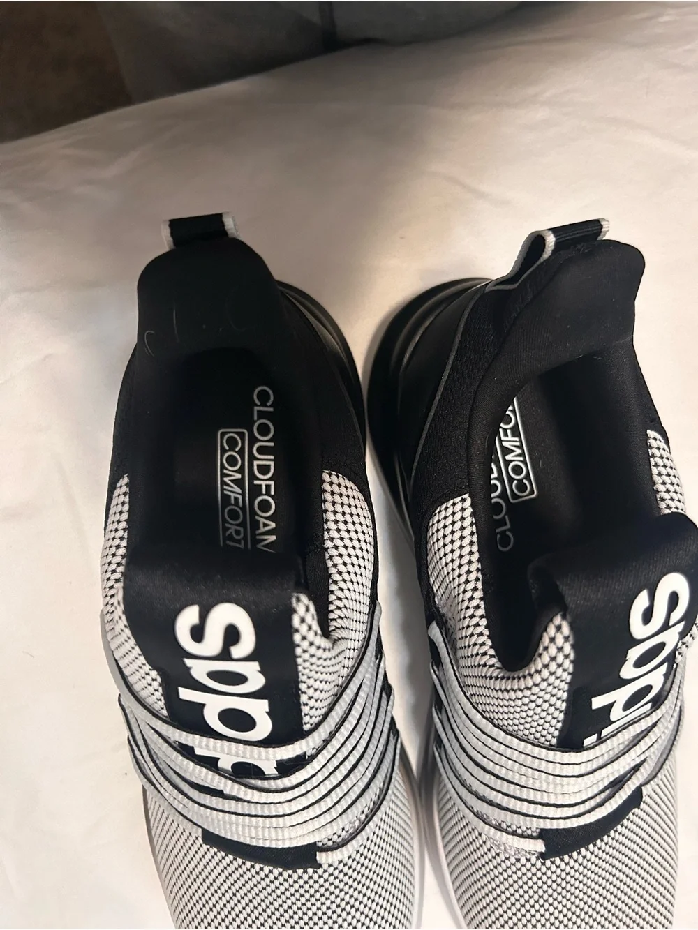 adidas Cloudfoam Knit Slip-On Sneakers - Black & White